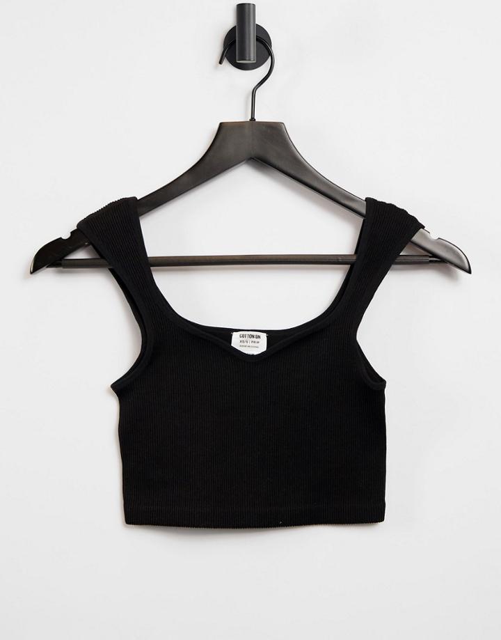 Cotton: On Seamless Crop Top With Sweetheart Neckline In Black