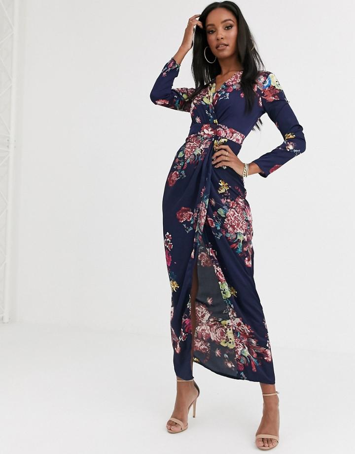 Club L London Wrap Georgette Maxi Dress-multi