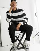 Asos Design Oversized Long Sleeve T-shirt In Wide Black Stripes