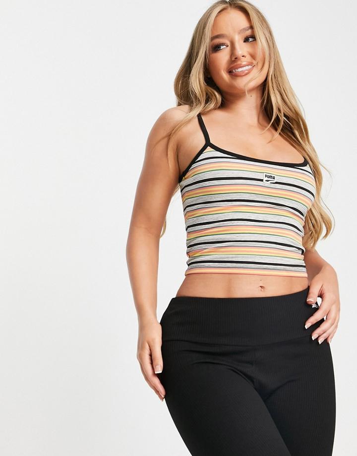 Puma Downtown Strappy Tank In Orange Stripe