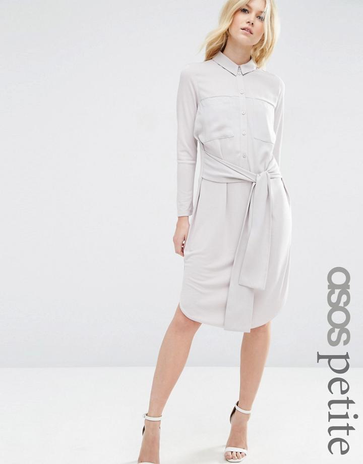 Asos Petite Midi Shirt Dress With Tie Front - White