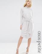 Asos Petite Midi Shirt Dress With Tie Front - White