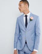 Moss London Skinny Linen Wedding Suit Jacket In Blue - Blue