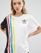 Adidas Originals Primary Three Stripe Oversized T-shirt With Mesh Insert - White