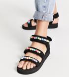 Asos Design Wide Fit Forget Me Not Sporty Sandals With Beads In Black-multi