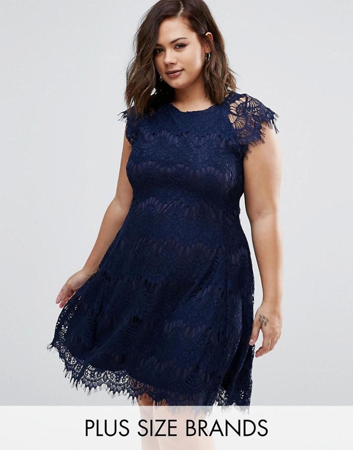 Ax Paris Plus Lace Dress - Navy
