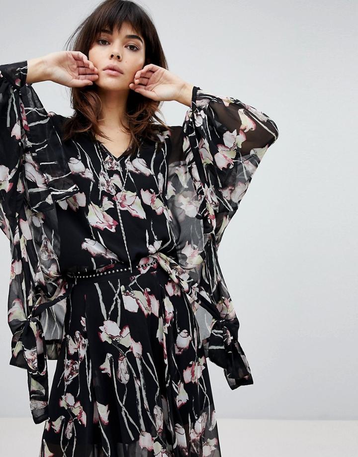 Religion Smock Top In Woodland Floral - Black