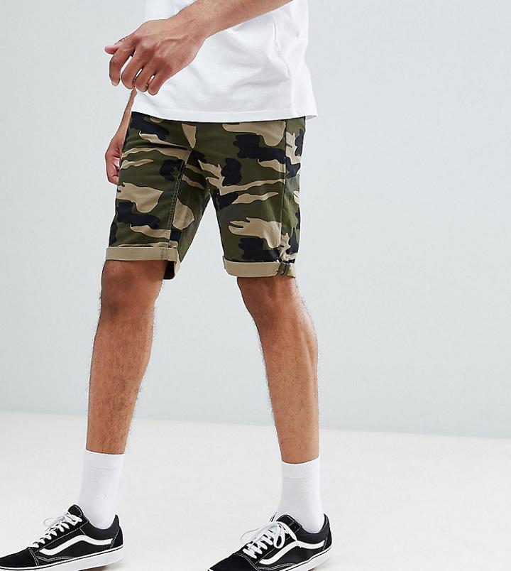D-struct Tall Turn Up Camo Chino Shorts - Green