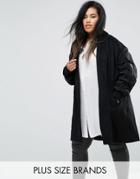 Religion Plus Ruched Sleeve Coat With Tie Waist And Zip Detail - Black