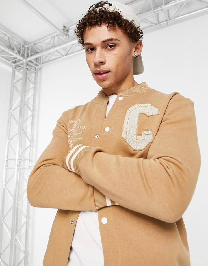 River Island Mono Statement Bomber Jacket In Stone-neutral