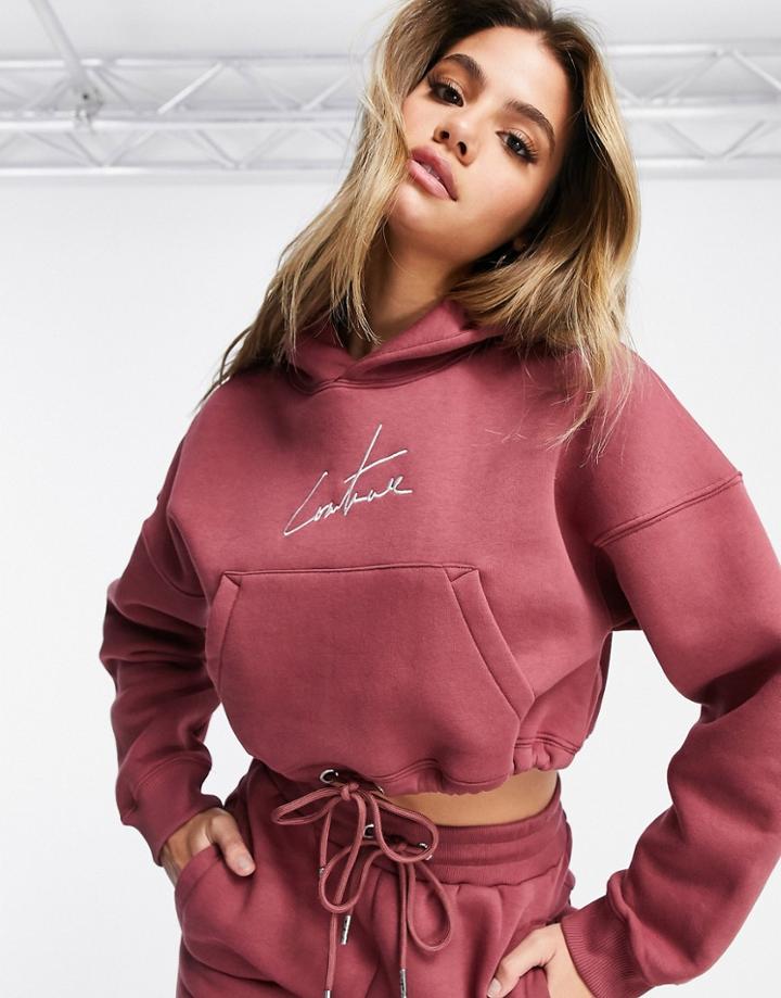 The Couture Club Hoodie With Tie Hem In Mauve-pink