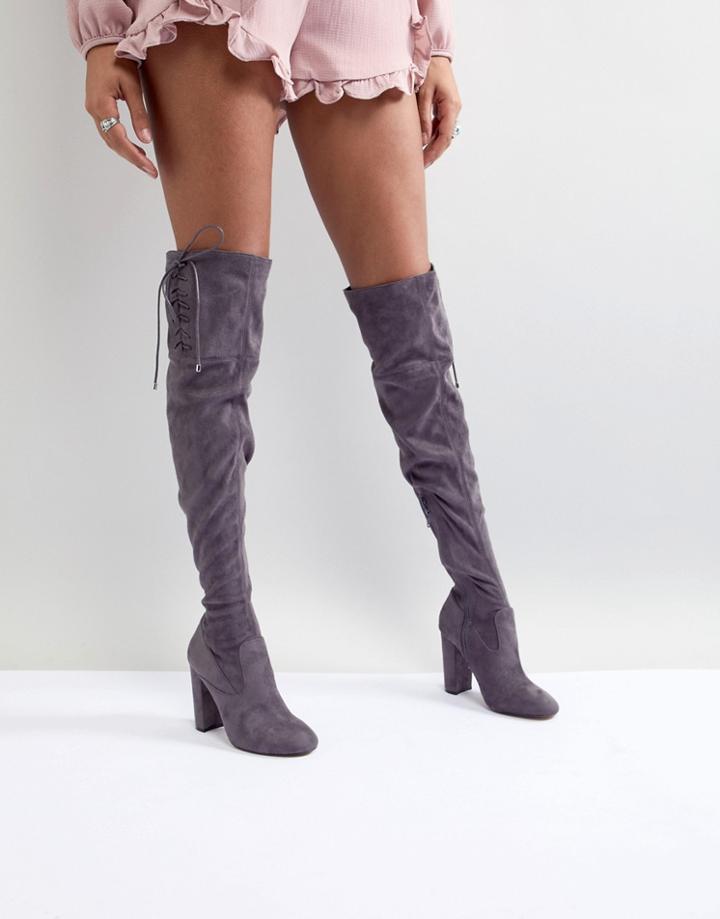 Lipsy Faux Suede Over The Knee Boots-gray