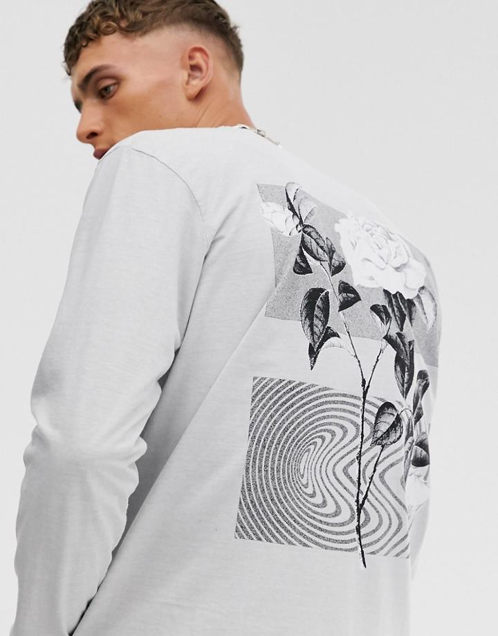 Reclaimed Vintage Natural History Museum Flower Geo Print Long Sleeve T-shirt-gray