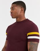 Asos Design Organic Skinny T-shirt With Contrast Sleeve Stripes-red