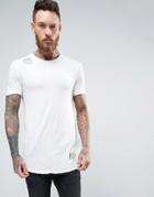 Asos Longline Muscle T-shirt With Curved Hem In Linen Look - White