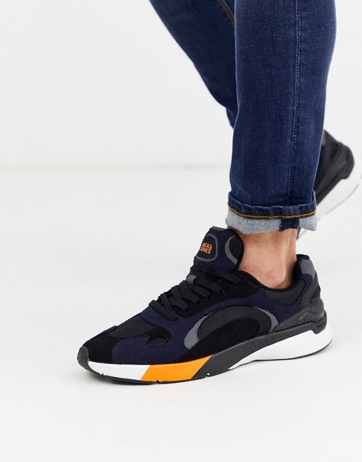 Jack & Jones Contrast Panel Runner Sneakers In Navy