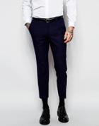 Heart & Dagger Cropped Wool Pants In Skinny Fit With Fleck - Navy