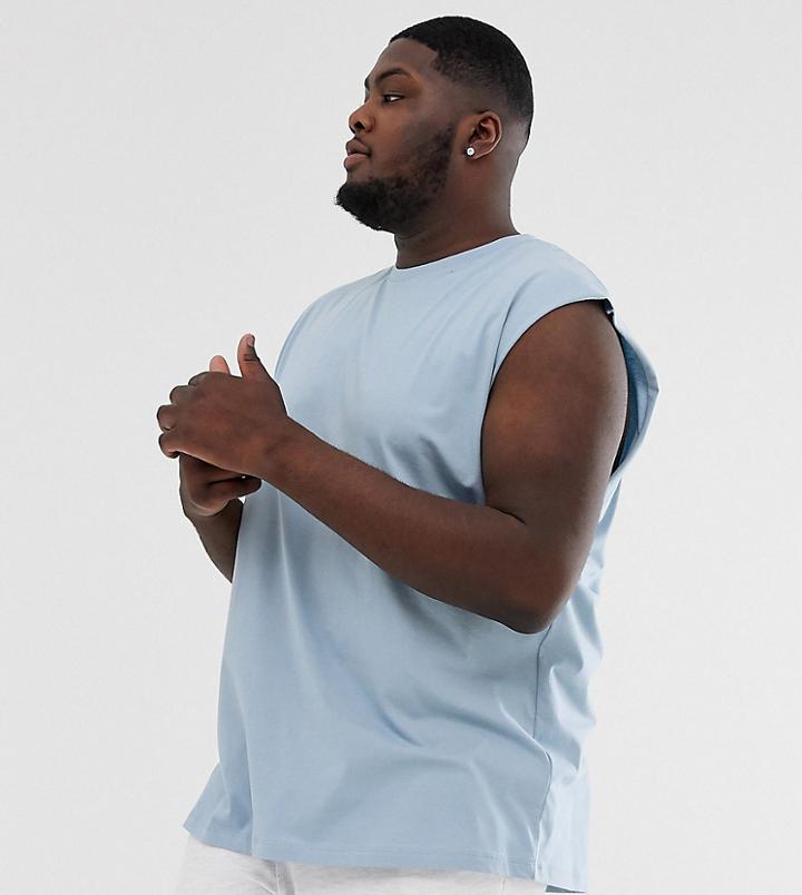 Asos Design Plus Oversized Longline Sleeveless T-shirt In Blue