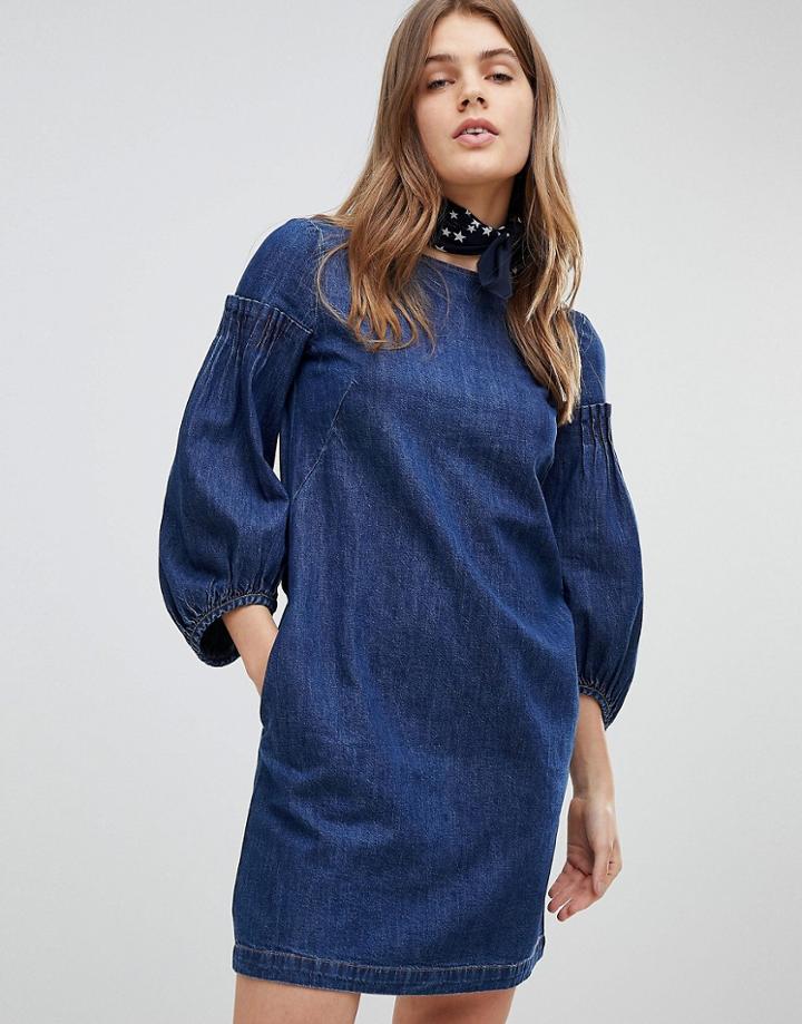 Esprit Balloon Sleeve Denim Dress - Blue