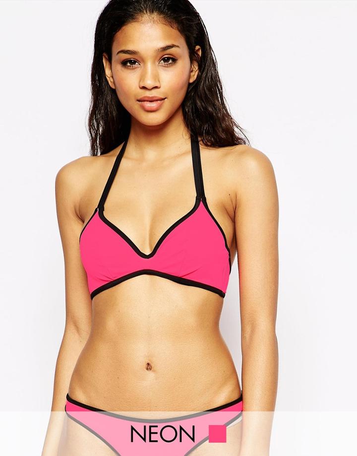 Asos Fuller Bust Mix And Match Contrast Hidden Underwire Bikini Top Dd-g - Popstar Pink