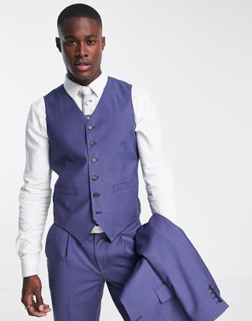 Noak Slim Suit Vest In Blue Pure Merino Wool Melange