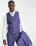 Noak Slim Suit Vest In Blue Pure Merino Wool Melange