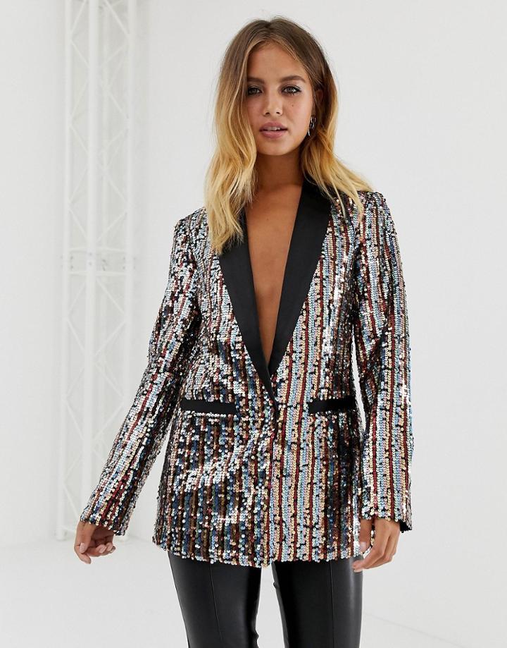 New Look Sequin Blazer In Rainbow Stripe - Multi