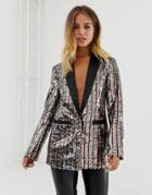 New Look Sequin Blazer In Rainbow Stripe - Multi