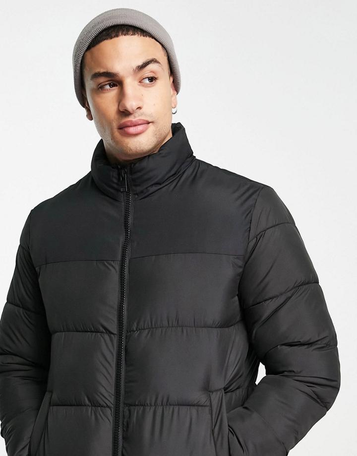 Jack & Jones Originals Stand Collar Puffer In Black