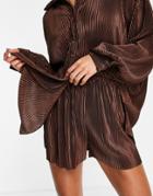 Public Desire Plisse Beach Short In Shiny Coffee - Part Of A Set-brown