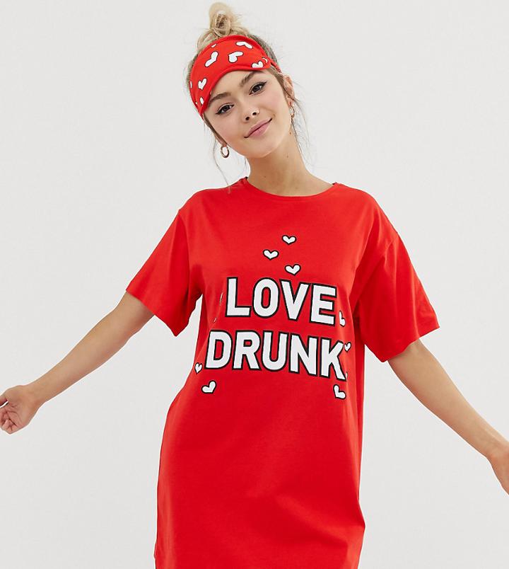 Asos Design Valentines Love Drunk Sleep Tee - Red