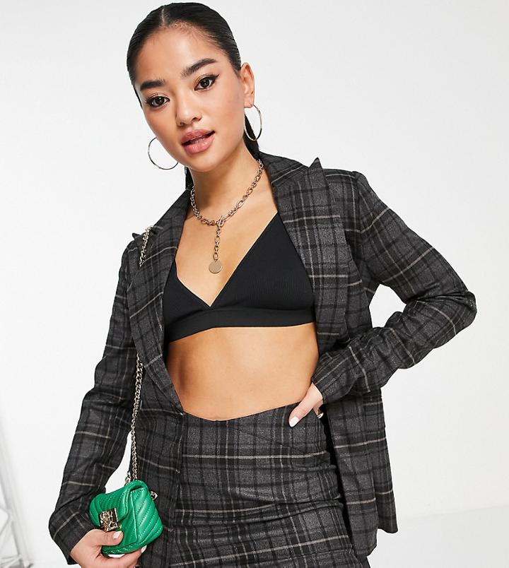 4th & Reckless Petite Belted Blazer In Dark Check - Part Of A Set-gray