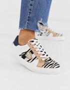 River Island Lace Up Sneakers With Tiger Detail In Zebra Print-multi