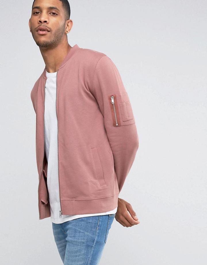 Asos Ma1 Jersey Bomber Jacket In Pink - Pink