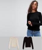 Asos Petite Sweater With Crew Neck And Panel Detail 2 Pack - Multi
