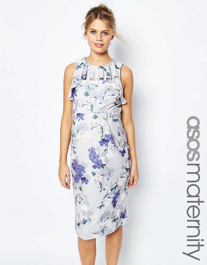 Asos Maternity Ruffle Pencil Dress In Occasion Floral - Multi