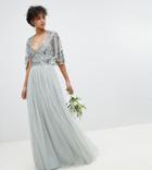Maya Sequin Cape Tulle Skirt Maxi Bridesmaid Dress - Green
