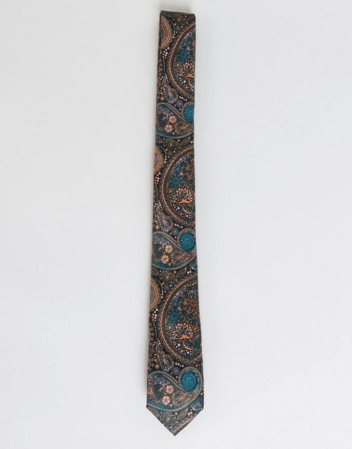 Asos Slim Tie In Burgundy And Teal Paisley - Red