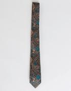 Asos Slim Tie In Burgundy And Teal Paisley - Red