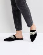 Sol Sana Grace Black Velvet Pearl Detail Mules - Black