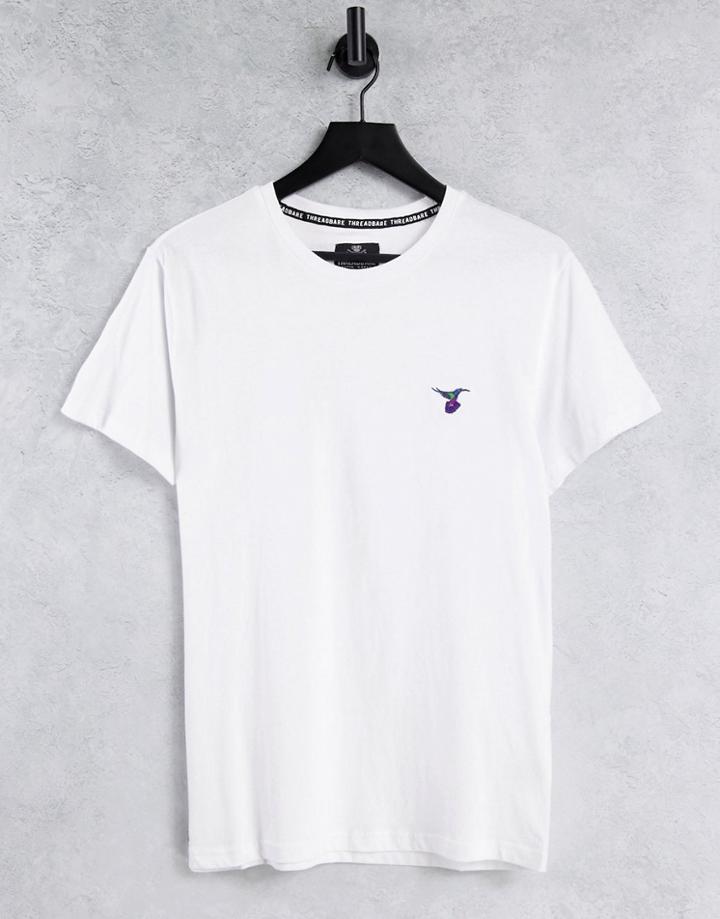 Threadbare Hummingbird Embroidery T-shirt In White