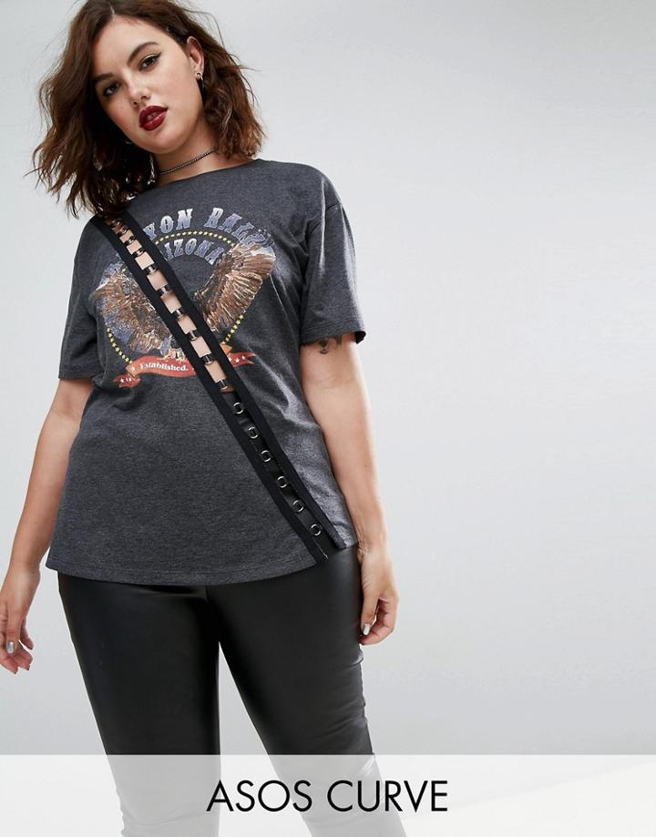 Asos Curve T-shirt With Biker Print & Trim - Black