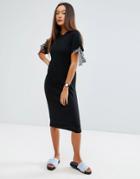 Asos Knitted Midi Dress With Gingham Ties - Black