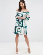 Closet Retro Print Off The Shoulder Dress - Multi