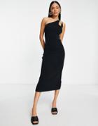 Asos Design Knit Midi Dress With Asymmetric Straps In Black
