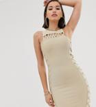 Katchme Bandage Laceup Detail Bodycon Dress In Tan-beige