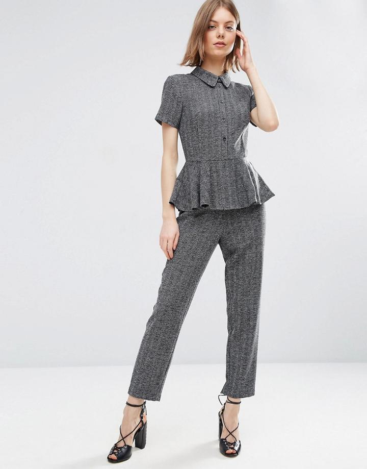 Asos Jumpsuit With Peplum In Herringbone - Multi