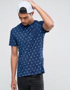 Celio Crew Neck Pocket T-shirt With All Over Print - Navy