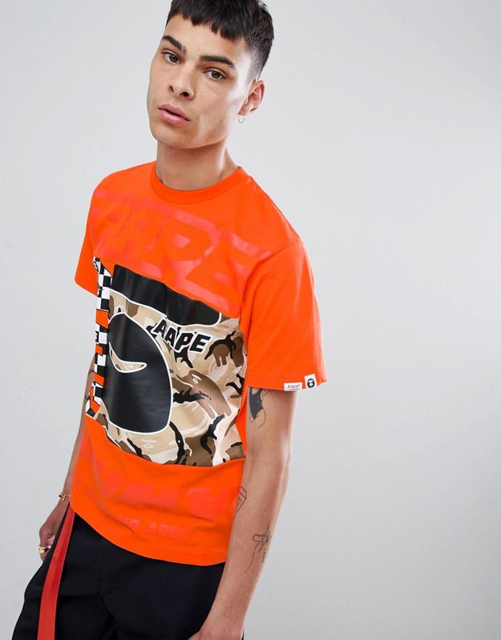 Aape By A Bathing Ape Camo Block Panel T-shirt In Orange - Orange