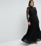 Tfnc Plus Wedding Pleated High Neck Lace Sleeve Maxi Dress - Black